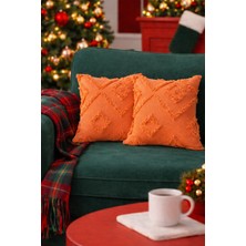 Halımax Cloud Peluş Dekoratif Turuncu 2li Kırlent Kılıfı Yıkanabilir Tasarım Polyester Jakarlı Welsoft 43X43