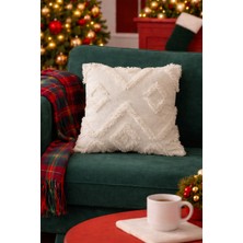 Halımax Cloud Peluş Kabartmalı Dekoratif Beyaz Kırlent Kılıfı Yıkanabilir Tasarım Kılıf 43X43CM 1 Adet