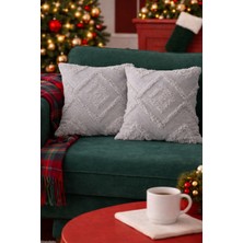 Halımax Cloud Peluş Dekoratif Gri 2'li Kırlent Kılıfı Yıkanabilir Tasarım Polyester Jakarlı Welsoft 43X43CM