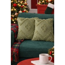 Halımax Cloud Peluş Dekoratif Yeşil 2'li Kırlent Kılıfı Yıkanabilir Tasarım Polyester Jakarlı Welsoft 43X43