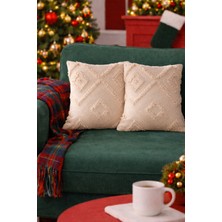 Halımax Cloud Peluş Dekoratif Krem 2'li Kırlent Kılıfı Yıkanabilir Tasarım Polyester Jakarlı Welsoft 43X43CM