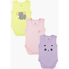 Luggi Baby Yenidoğan - 3 Yaş Bisiklet Yaka Pamuklu Kız Bebek Çıtçıtlı Body 3'lü  LG-8140-5