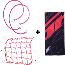 Gp Kompozit Kırmızı Kask Filesi + 2 Li Bagaj Lastiği + Buff