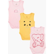 Luggi Baby Yenidoğan - 3 Yaş Bisiklet Yaka Pamuklu Kız Bebek Çıtçıtlı Body 3'lü  LG-8140-7