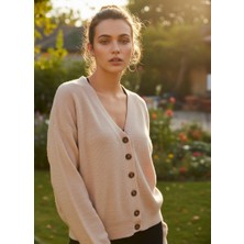 Mandala Tekstil Kadın V Yaka Selanik Örgü Detaylı Triko Hırka