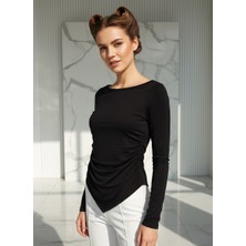 Sagre&Sisters Bel Büzgü Detaylı Uzun Kollu Üçgen Etekli Mürdüm Şık Bluz