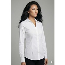 Şiir Sonora Kadın Slim Fit Dar Kesim Vücuda Oturan Uzun Kollu Düğme Detaylı Basic Gömlek - Beyaz