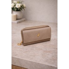 Lorevie Kadın Siyah Fermuarlı Uzun Cüzdan Gold Aksesuarlı Şık Günlük Cüzdan