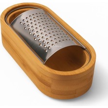 Ahşap Bambu Hazneli, Yatay Oval Metal, Çok Amaçlı Rende, 7 x 15,5 Cm, Peynir, Sarımsak, Sebze, Çikolata, Dayanıklı, Pratik Temizlenebilir, Ergonomik Mutfak Rende