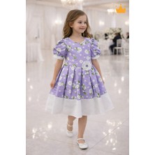 Baby Hola Babyhola 1-10 Yaş Balon Kol Çiçek Desenli Saten Kız Çocuk Abiye Balo Elbise 7153
