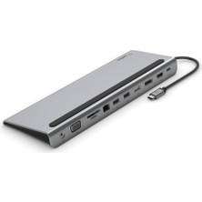 Usb-C Hub, 11'i 1 Arada Çoklu Bağlantı Noktalı Adaptör Yuvası, 4K Hdmı, Displayport, Vga, Usb-C ve 100W, Bağlı Cihazdan Şarj Etmek Için, 3x USB A, Gigabit Ethernet, Sd, Microsd, 3,5 mm Jak
