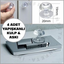 İnfeta 4 Adet Kendinden Yapışkanlı Çekmece Dolap Mobilya Kulpu Kristal Askı