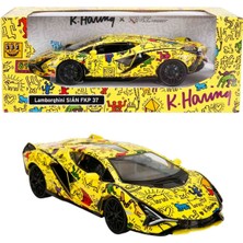 1:32 Sesli ve Işıklı Rmz Hobby Keothe Harring Serisi Die Cast Çek Bırak Model Araba - Sarı Lamborghini Sian Fkp 37