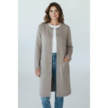 Ece Giyim Kadın Önü Boydan Düğmeli Cepli Bisiklet Yaka Çelik Örgü Hırka