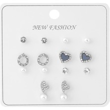 Pazarois Kalp ve Halka Figürlü Inci Detaylı Silver Renk Bijuteri Küpe Seti