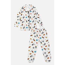 Luggi Baby 2 - 8 Yaş Astronot Desenli Önden Düğmeli Erkek Çocuk Pijama Takımı   LG-8181
