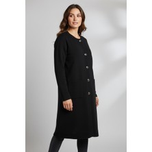 Ece Giyim Kadın Önü Boydan Düğmeli Cepli Bisiklet Yaka Çelik Örgü Hırka