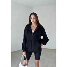 Yakamel Kadın Fermuarlı Oversıze Hırka