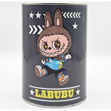 Belirtilmemiş Labubu Desenli Metal Kapaklı Kumbara 14 cm Siyah Renk Orta Boy Labubu Kumbara