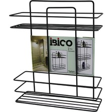 Go İthalat Siyah  2 Katlı - Dikdörtgen   Metal  Banyo Köşelik - Duşkabin Raf - Şampuanlık (5263)