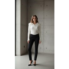 Kadın Fermuarlı Ribana Örgü Fit Kesim Triko Hırka