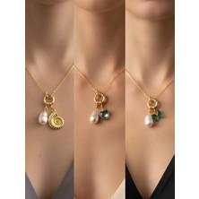 NKT Collection Turkuaz Kalp Zümrüt Yeşili Kelebek Pembe Kalp Incili Kolye