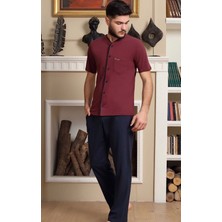 Pelin Erkek Önden Açık Uzun Kollu V Yaka % 100 Pamuk Pijama TAKIMI-1254