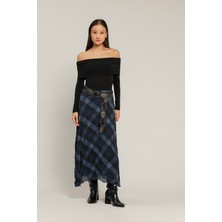 Nisan Triko Kareli Midi Boy Etek