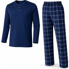 Mutlu City Erkek Mevsimlik Uzun Kollu 3 Düğmeli Ekose Alt Pijama Takımı 16652