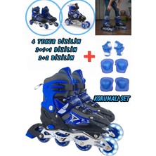 Yıldırım Oyuncak Silikon Tekerli Işıklı Ayarlanabilir Çocuk Pateni 2+1+1 2+2 Ve Tek Sıra 3in1 Dizlik Dirseklikli Korumalı Set