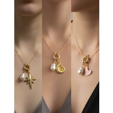 NKT Collection Pembe Kalp Deniz Kabuğu Kalpli Zarf Incili Kolye