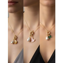 NKT Collection Zümrüt Yeşili Kelebek Pembe Kalp Kutup Yıldızı Incili Kolye