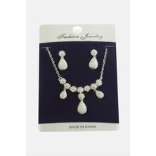 Gümüş Takıcım Damla Zirkon Taşlı Set Kolye