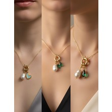 NKT Collection Zümrüt Yeşili Kelebek Zümrüt Yeşili Damla Turkuaz Kalp Incili Kolye