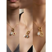 NKT Collection Kaktüs Siyah Yonca Turkuaz Kalp Incili Kolye