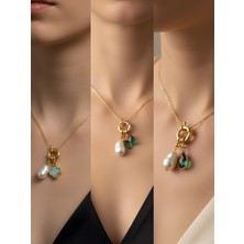 NKT Collection Zümrüt Yeşili Kelebek Zümrüt Yeşili Damla Turkuaz Yonca Incili Kolye