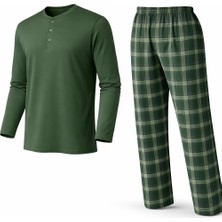 Mutlu City Erkek Mevsimlik Uzun Kollu 3 Düğmeli Ekose Alt Pijama Takımı 16652