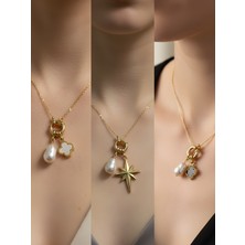 NKT Collection Siyah Yonca Kalpli Zarf Ay Güneş Incili Kolye