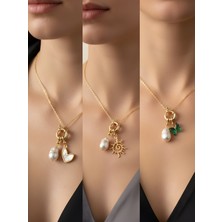 NKT Collection Zümrüt Yeşili Kelebek Güneş Kaktüs Incili Kolye