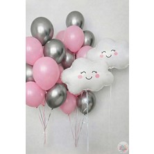 Joyane Metalik Pembe Gümüş Balon Seti 22 Parça | 11’’ Lateks Balon & 40 cm Folyo Bulut