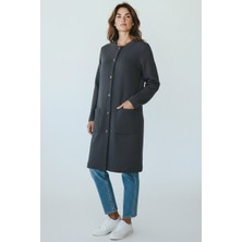 Ece Giyim Kadın Önü Boydan Düğmeli Cepli Bisiklet Yaka Çelik Örgü Hırka