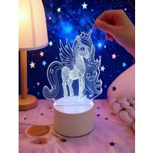 Evim Mabedim Sevimli Unicorn Pony Tasarımlı 3D Dokunmatik 7 Renk Gece Lambası