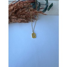 M Miel Kadın Gold Renk Minimal Plaka Paslanmaz Çelik Kolye