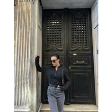 Ecenin Favorileri Polo Yaka Dokulu Antrasit Kadın Kazak