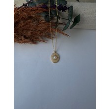 M Miel Kadın Parlak Taş Detay Oval Paslanmaz Çelik Kolye