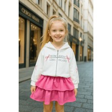 Turuncu Gardrop 2-10 Yaş Romantik Sweat Etek Kız Çocuk Takım Pembe