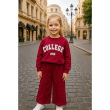 Turuncu Gardrop 2-10 Yaş Collage Uzun Kol Kız Eşofman Takımı Bordo