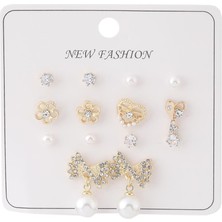 Pazarois Inci ve Taş Detaylı Gold Renk Bijuteri Küpe Seti