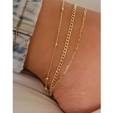 M Miel Kadın Üçlü Zincir Kombin Halhal Zarif Tasarım Tek Ebat Uzun Ömürlü Lak Kaplama