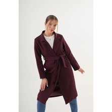 Cemo Geniş Yaka Kuşaklı Kaşe Kaban